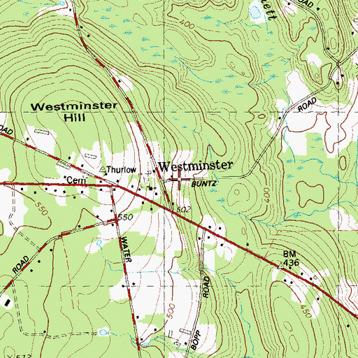 Topographic Map of Westminster, CT