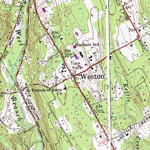 Topographic Map of Weston, CT