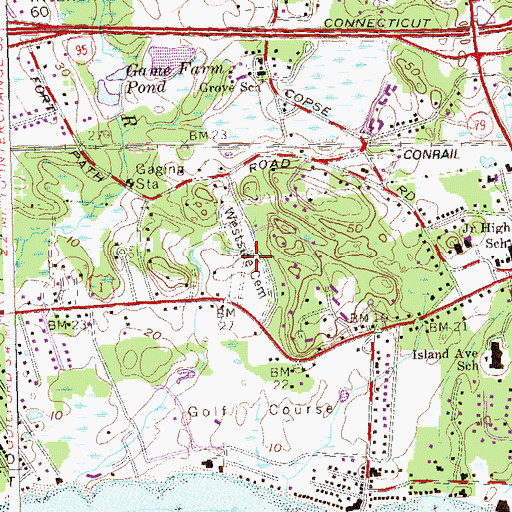 Topographic Map of West Cemetery, CT