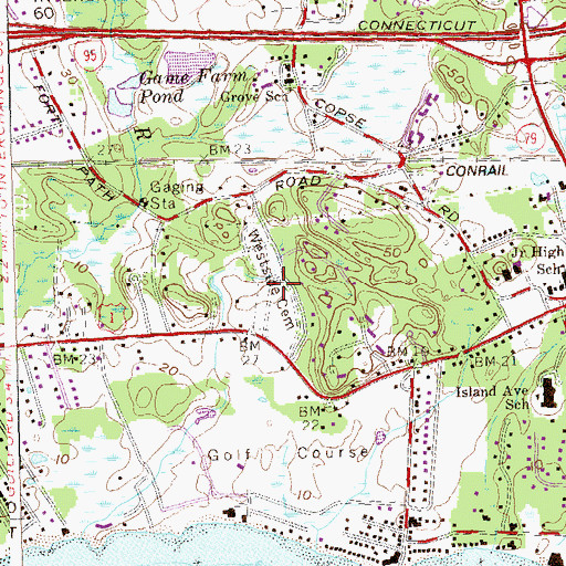 Topographic Map of West Cemetery, CT