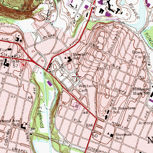 Topographic Map of Westville Cemetery, CT
