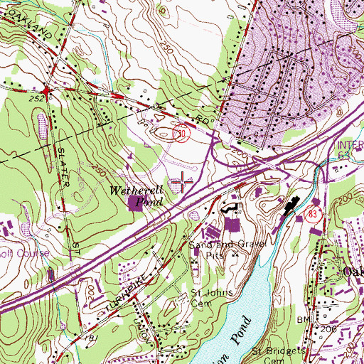 Topographic Map of Wetherell Pond, CT