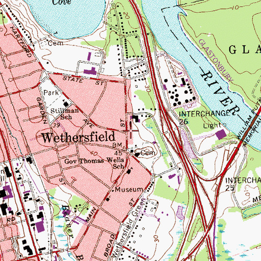 Topographic Map of Wethersfield, CT
