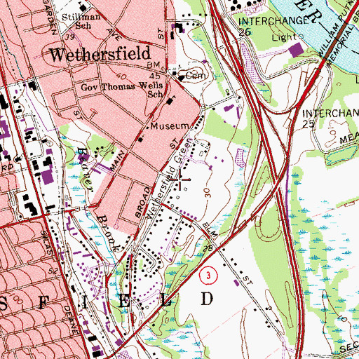 Topographic Map of Wethersfield Green, CT