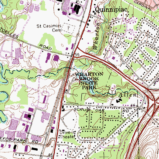 Topographic Map of Wharton Brook State Park, CT