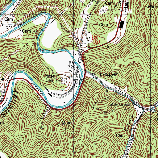 Topographic Map of Burns Post Office (historical), KY