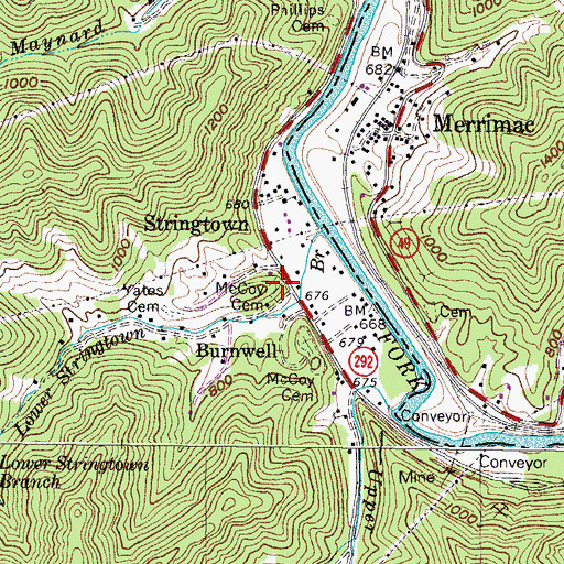 Topographic Map of Burnwell Post Office (historical), KY