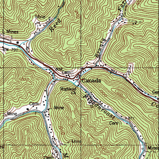 Topographic Map of Canada Post Office (historical), KY