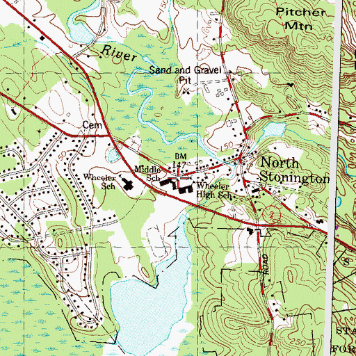 Topographic Map of Wheeler High School, CT
