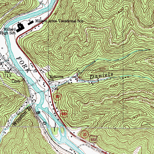 Topographic Map of Daniels Creek (historical), KY