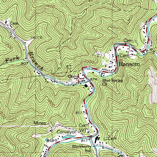 Topographic Map of Dotson Cemetery, KY
