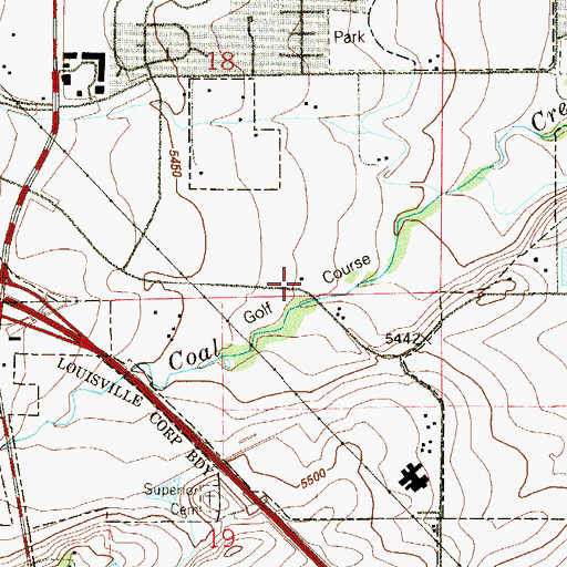 Topographic Map of Coal Creek Golf Course, CO