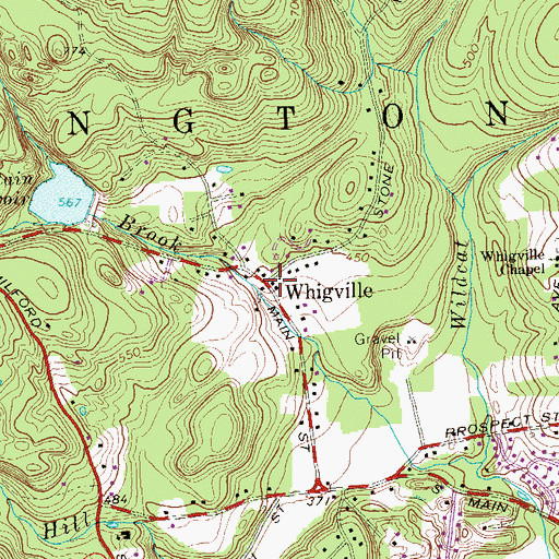Topographic Map of Whigville, CT