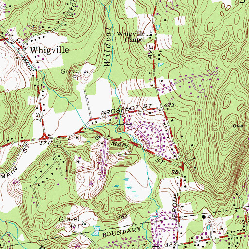 Topographic Map of Whigville Brook, CT