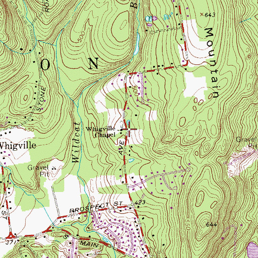 Topographic Map of Whigville Chapel, CT