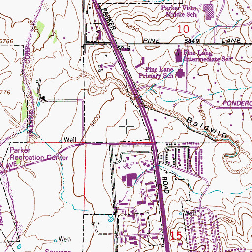 Topographic Map of Parker Marketplace Shopping Center, CO