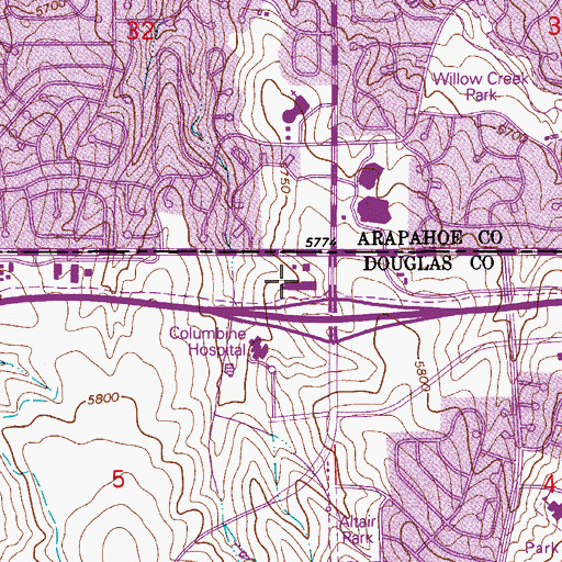 Topographic Map of Quebe Village Shopping Center, CO