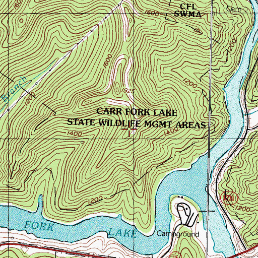 Topographic Map of Carr Fork Lake State Wildlife Management Areas, KY