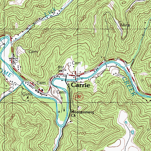 Topographic Map of Carrie Post Office, KY