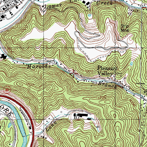 Topographic Map of Harrolds Branch (historical), KY