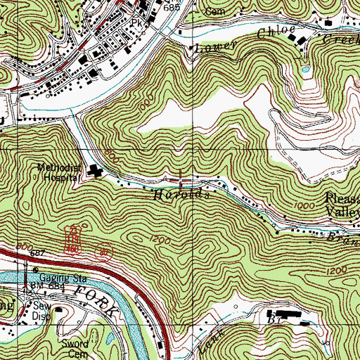 Topographic Map of Harrolds Branch School (historical), KY