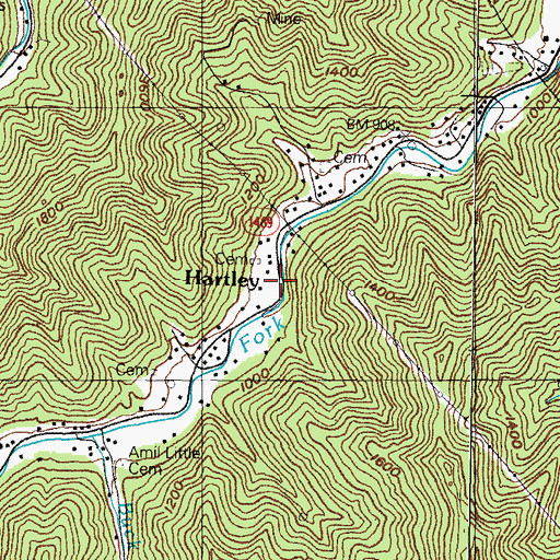 Topographic Map of Hartley Post Office (historical), KY