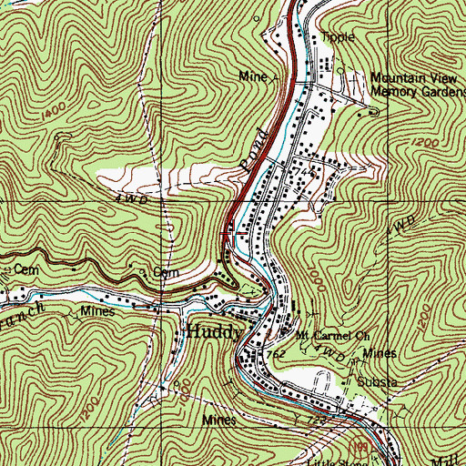 Topographic Map of Huddy Post Office (historical), KY