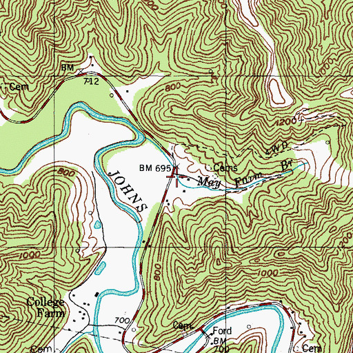 Topographic Map of John Post Office (historical), KY