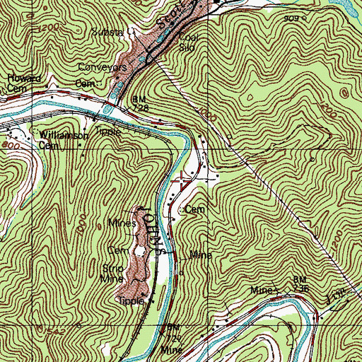 Topographic Map of Johns Creek High School (historical), KY