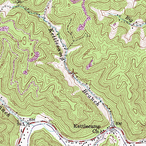 Topographic Map of Kettlecamp (historical), KY