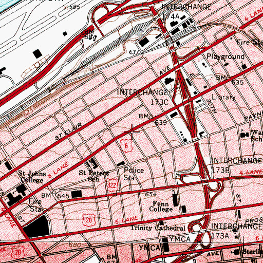 Topographic Map of Superior Avenue Historic District, OH