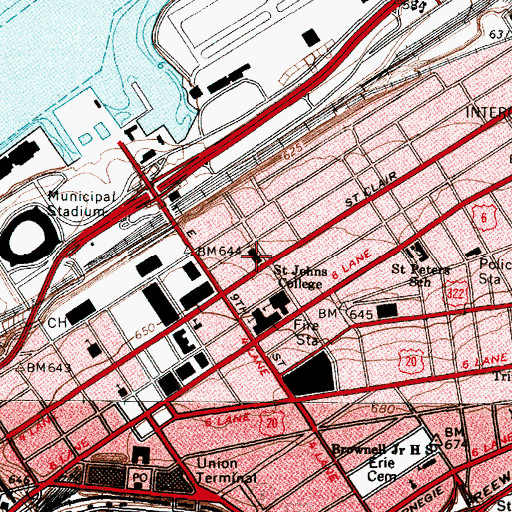Topographic Map of Erieview Plaza, OH