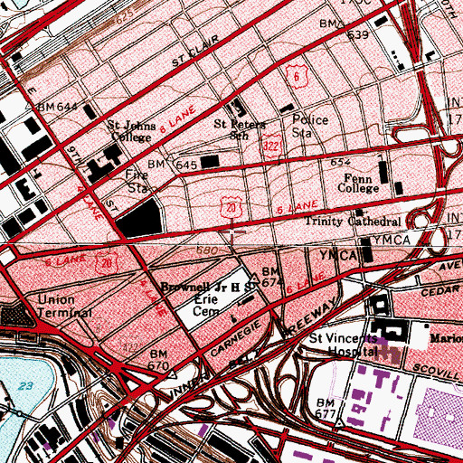 Topographic Map of Hanna Building, OH