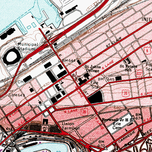 Topographic Map of One Cleveland Center, OH