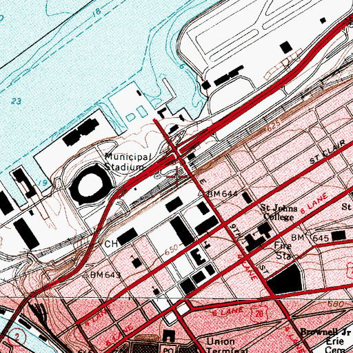 Topographic Map of North Coat Harbor/East 9th Street Station, OH
