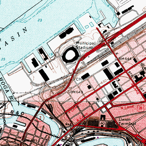 Topographic Map of West 3rd Street Station, OH
