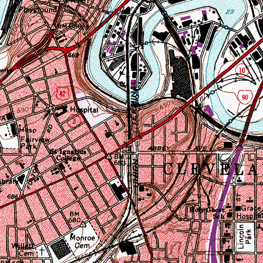 Topographic Map of West 25th Street-Ohio City Station, OH