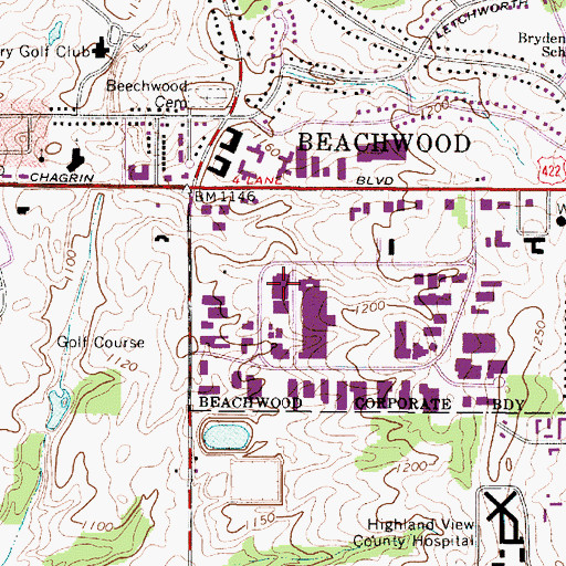 Topographic Map of Commerce Park Corners, OH