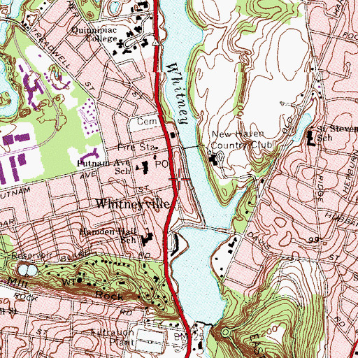 Topographic Map of Whitneyville, CT