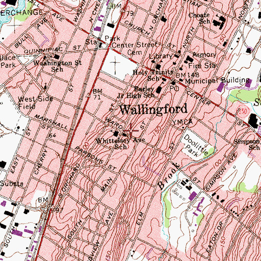 Topographic Map of Whittelsey Avenue School, CT