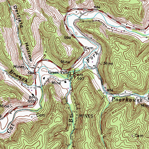 Topographic Map of Green Valley (historical), KY