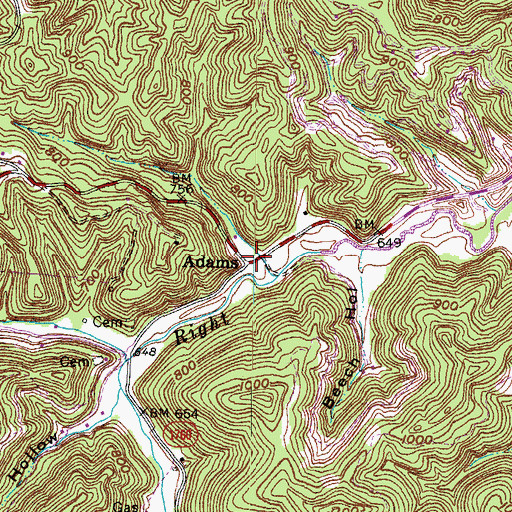 Topographic Map of Adams Post Office (historical), KY