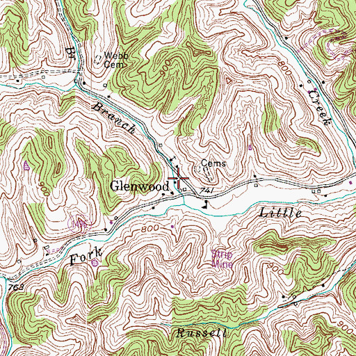 Topographic Map of Glenwood Post Office (historical), KY