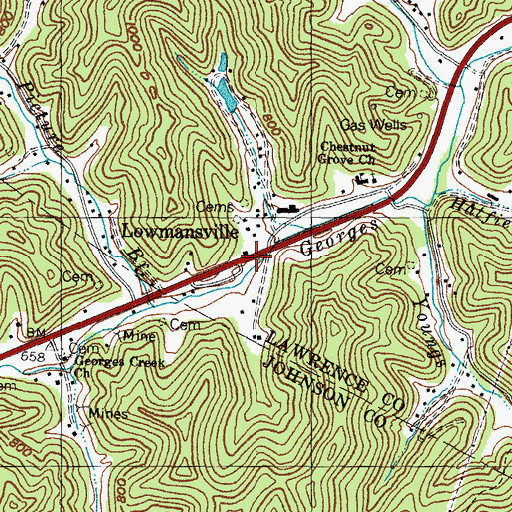 Topographic Map of Lowmansville Post Office, KY