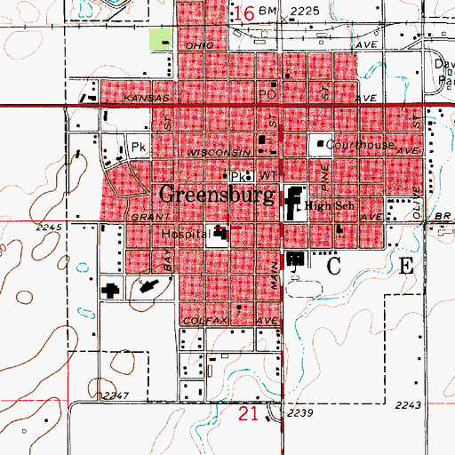 Topographic Map of Kiowa County Memorial Hospital (historical), KS