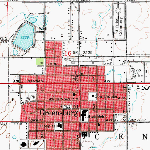 Topographic Map of Greensburg Post Office, KS