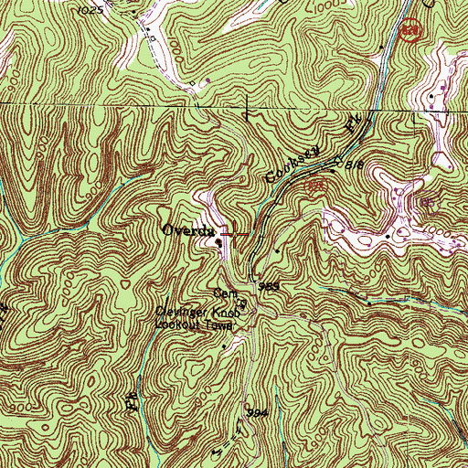 Topographic Map of Overda Post Office (historical), KY