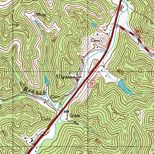 Topographic Map of Ulysses Post Office (historical), KY