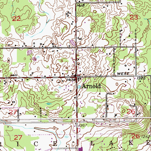 Topographic Map of Arnold Post Office (historical), MN