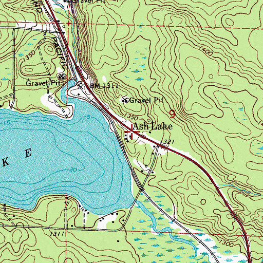 Topographic Map of Ash Lake Post Office (historical), MN